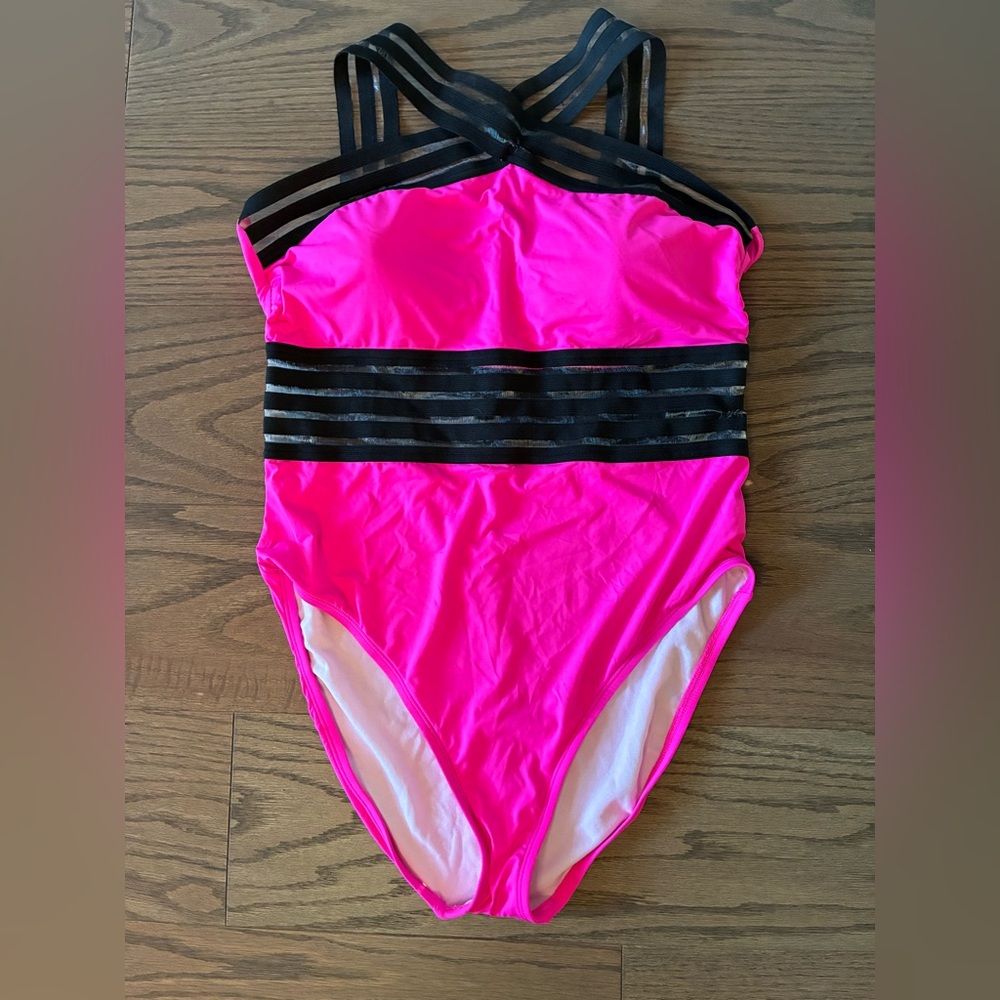 Stylish Pink and Black Women's One-Piece Swimsuit